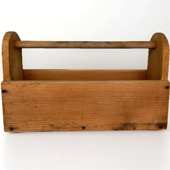 Vintage Farmhouse Wood Utility Cottage Tool Box Garden Tote 18” x 7” x 5.5” - Picture 1 of 5